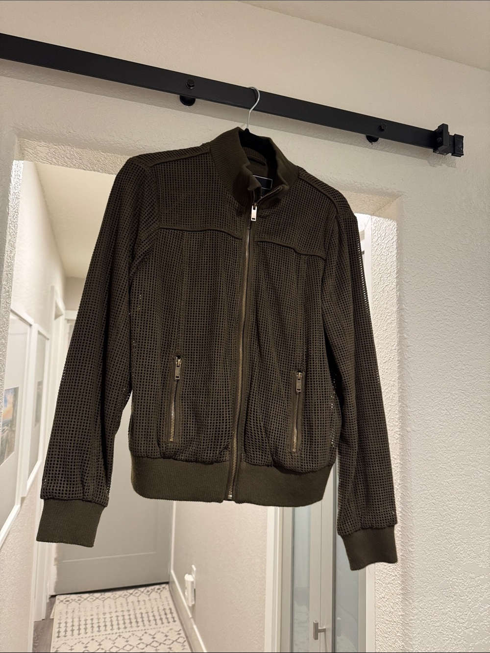 Men's Olive Mesh Zip Bomber Jacket